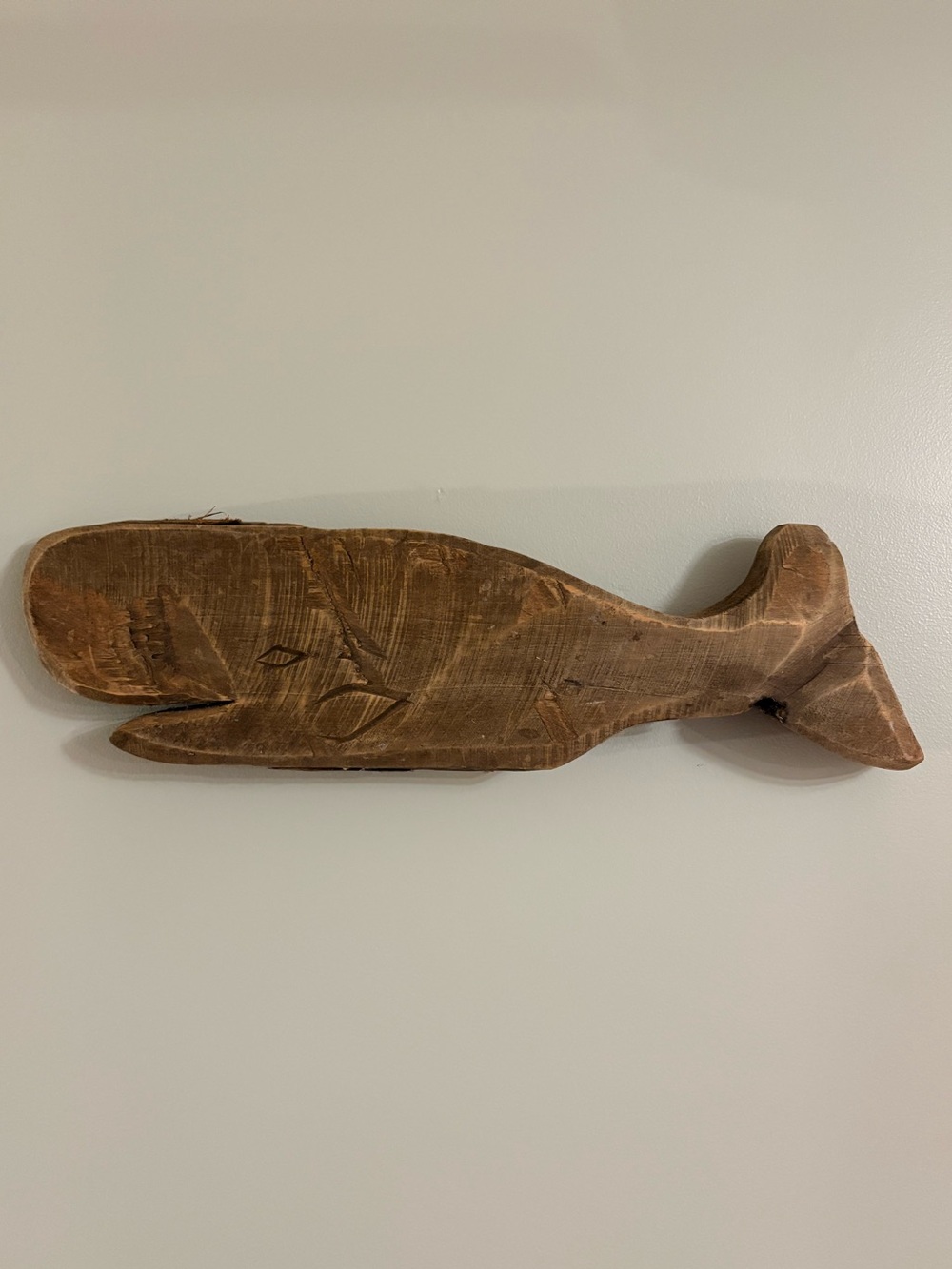 Hand Carved Cape Cod Wooden Whale Wall Art Rustic Folk Sign 21 Inch Beach House